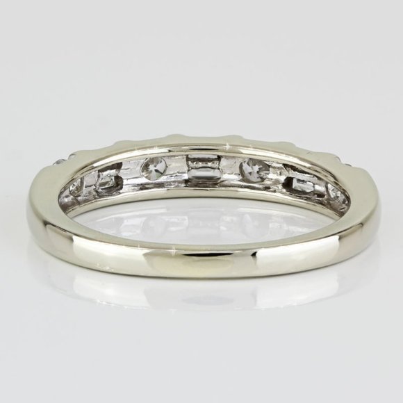 14k White Gold Baguette + Round-cut Diamond Bridal Wedding Band Ring - Picture 6 of 8